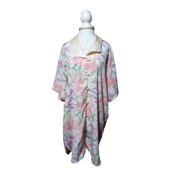 VTG Victoria's Secret Gold Label Floral Semi Sheer Sleep Shirt Button Up Top M/L - Picture 2 of 6